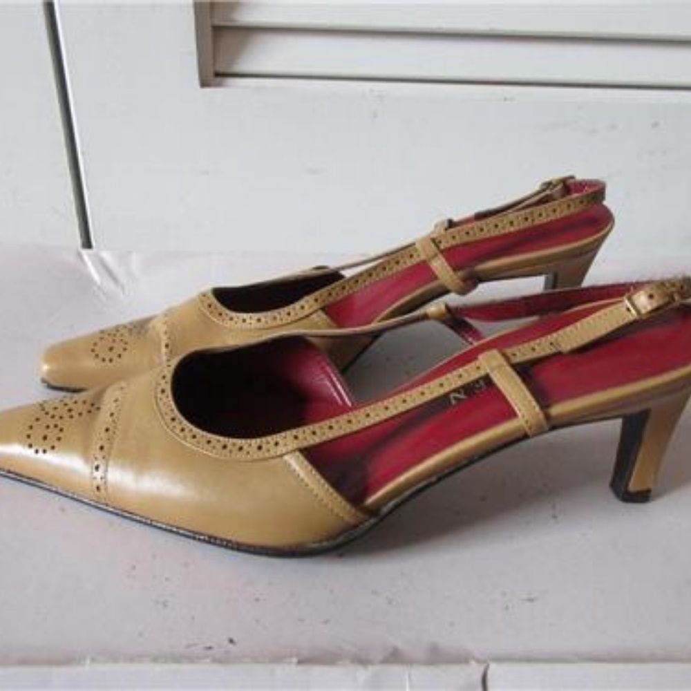 LAUREN RALPH LAUREN TAN CROCHET LEATHER SHOES 7.5 - Picture 5 of 7